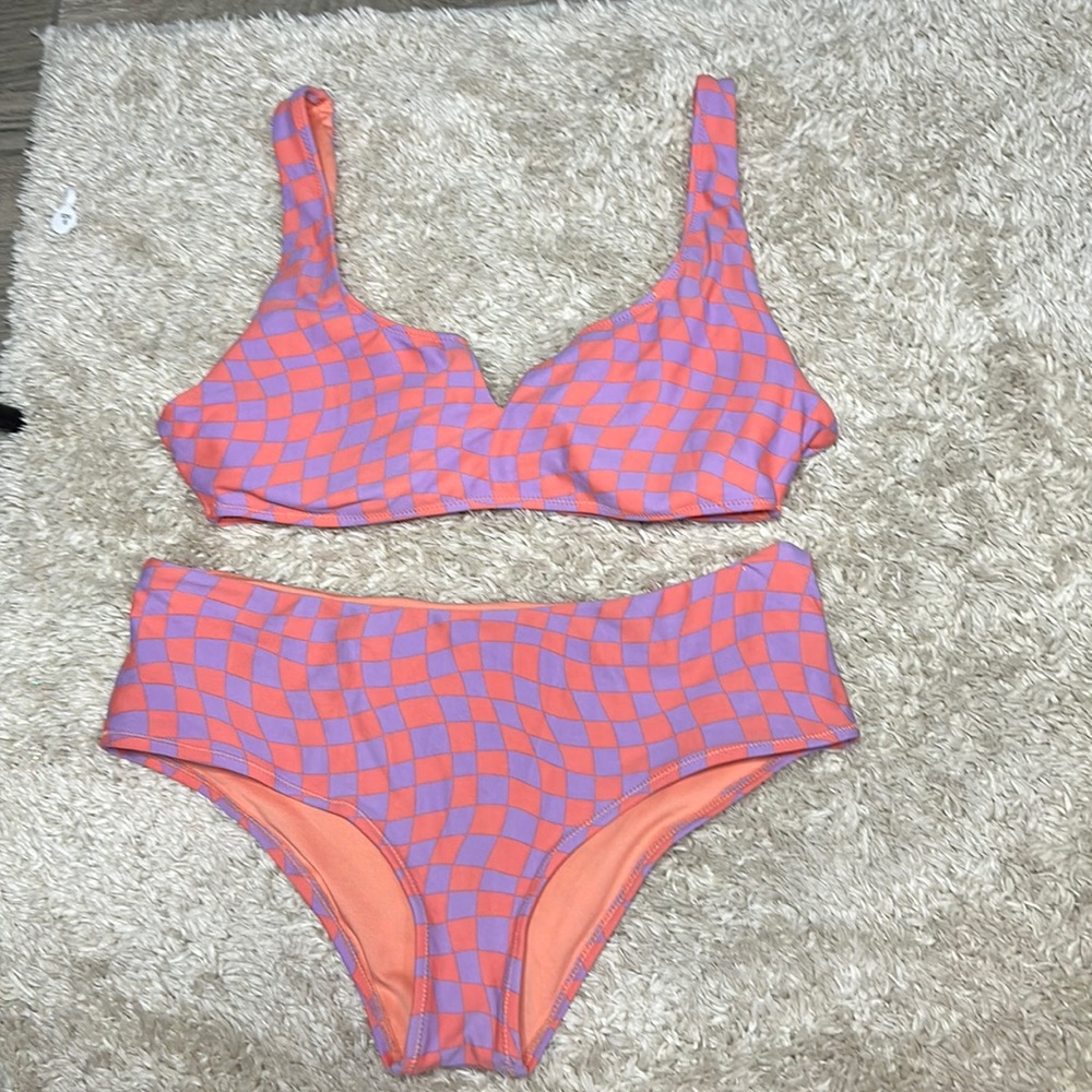 checker peach and purple, worn once!